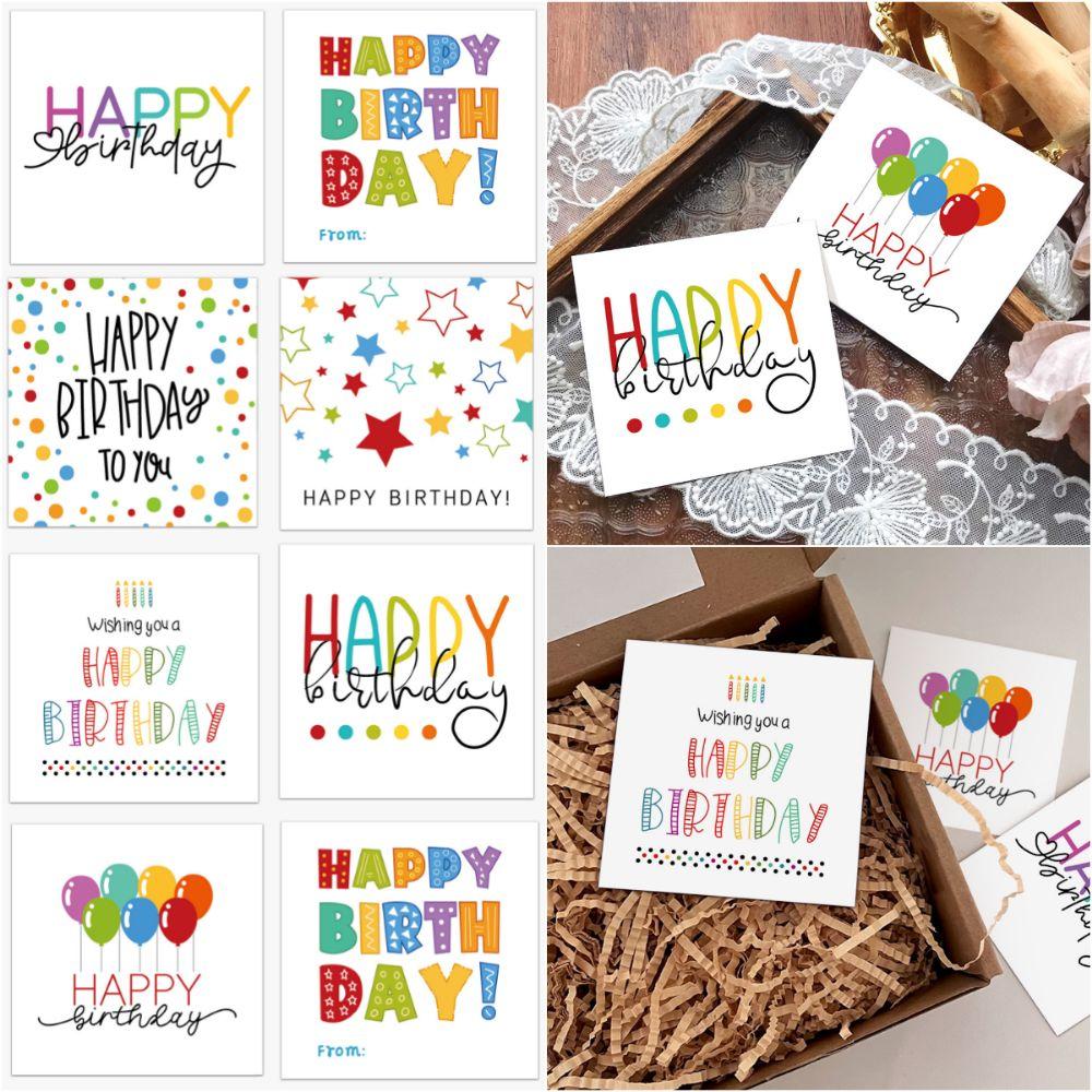 50PCS Creative Colorful Happy Birthday Cards Paper Balloon Dots Pattern Message Cards Sqaure Blank Back Party Cards Package
