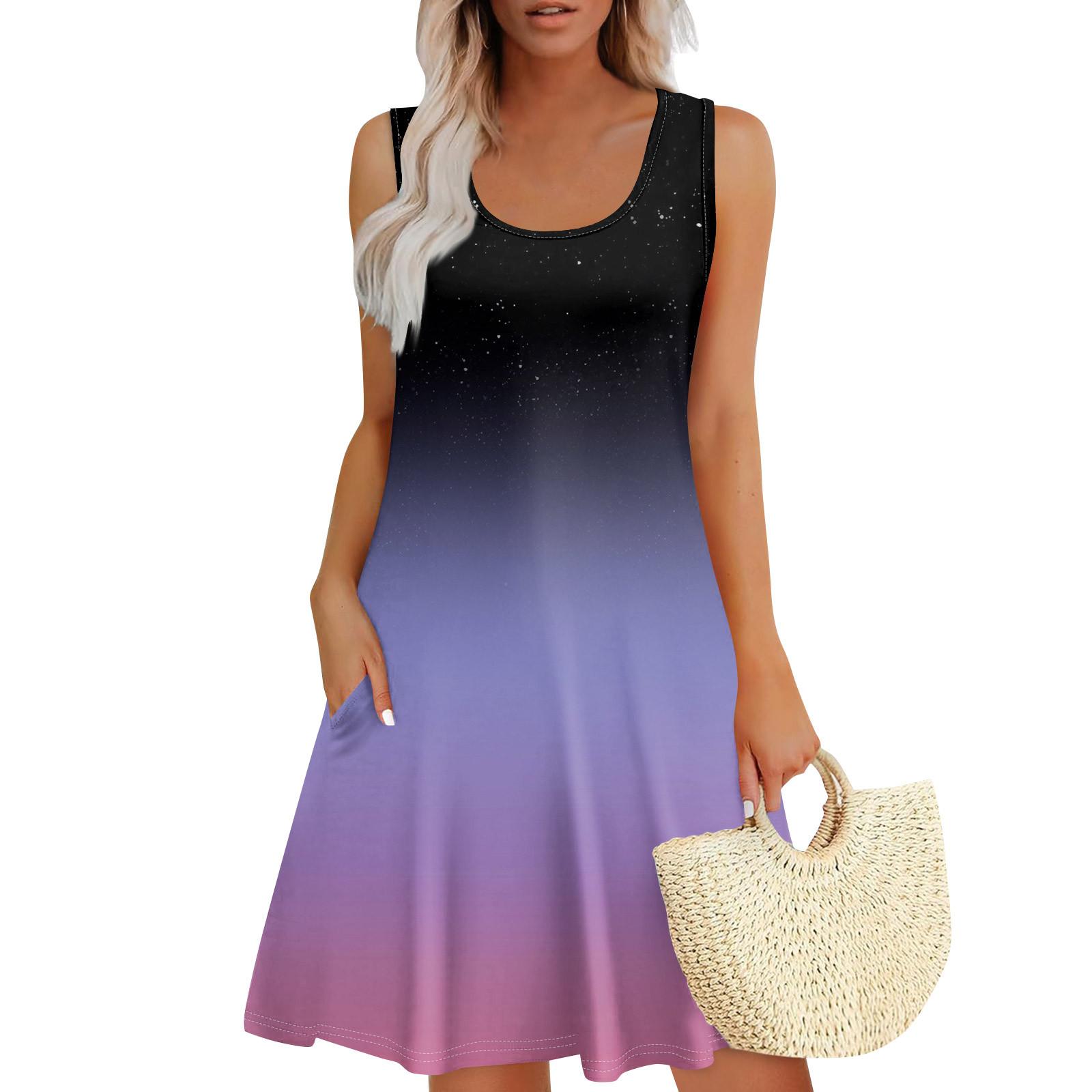 

Женские летние платья, свободные сарафаны без рукавов с U-образным вырезом и карманами XL