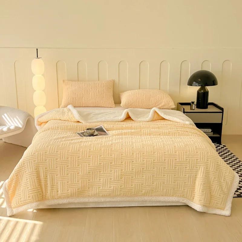 Taft Lamb Fleece Blanket Double Layer Thickened Jacquard Blanket Multifunctional Casual Nap Blanket