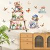 Cartoon Cat Flowers Potted Plants Wall Stickers Fake Windows Warm Bedside Bedroom Decorative Decal Stickers Wallpaper