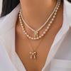 Pendant Clavicle Chain Women Bead Bowknot Clavicle Necklace Fashion Y2K Multilayer Necklace  Ladies