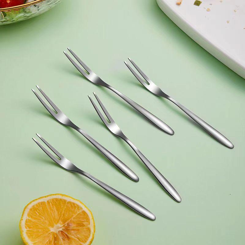 Dezertní vidlička z nerezové oceli 304 - Zesílená dvouramenná vidlička na ovoce, měsíční koláčky a odpolední čaj