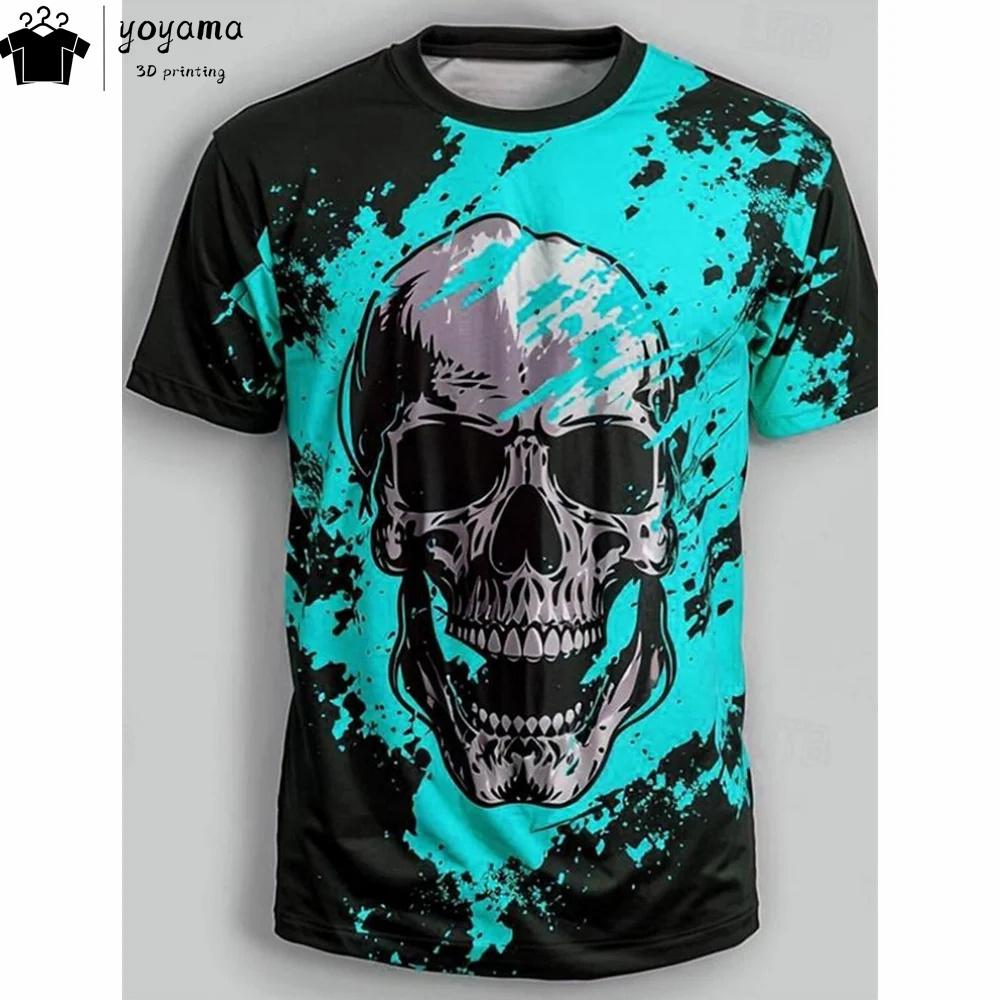 Žluté pánské tričko s potiskem lebky Retro styl Grafická trička Jedinečný design Pánské oblečení Pánské tričko s krátkým rukávem Topy s potiskem lebky