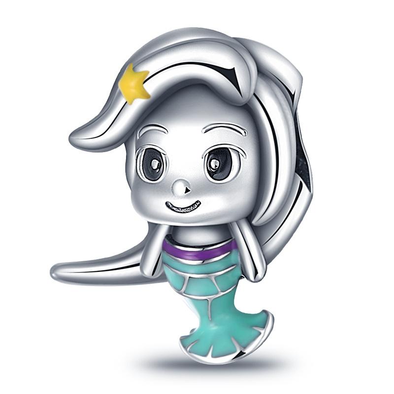 

Mermaid Little Girl Pendant Charm Beads Fit Original 3Mmcopper Bracelet Necklace Diy Fine Jewellery Gift