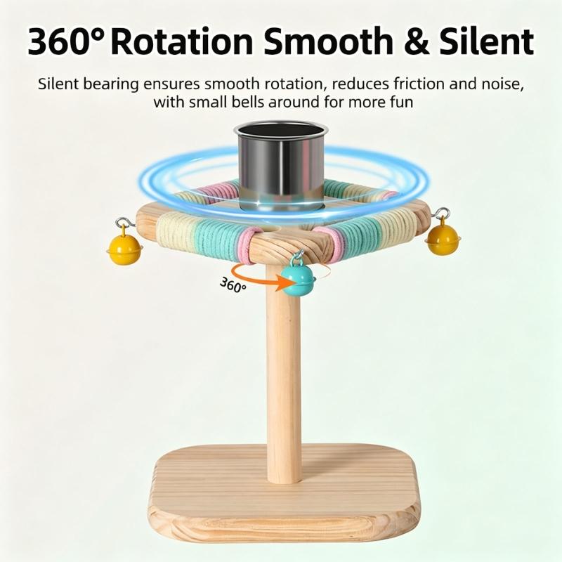 Bird Bells Stand Perch for Small Pet Birds, Wooden Home Play Frame with Textured Top Bar and Rounded Wood Finish for Daily Use Indoors