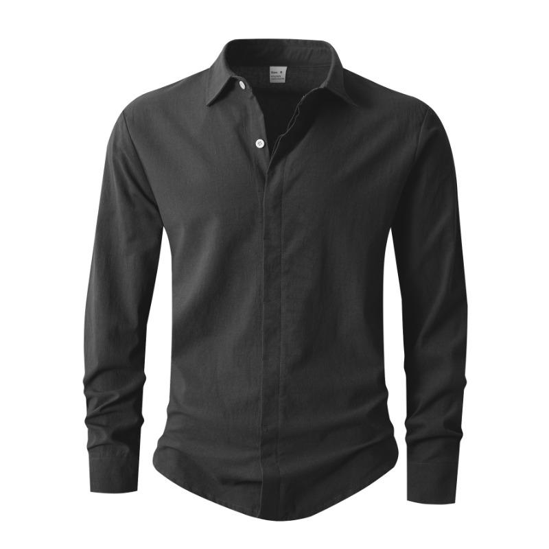 Solid Color Commuting Casual Sports Long-sleeved Shirt Spring and Autumn Lapel Men's Simple Personality