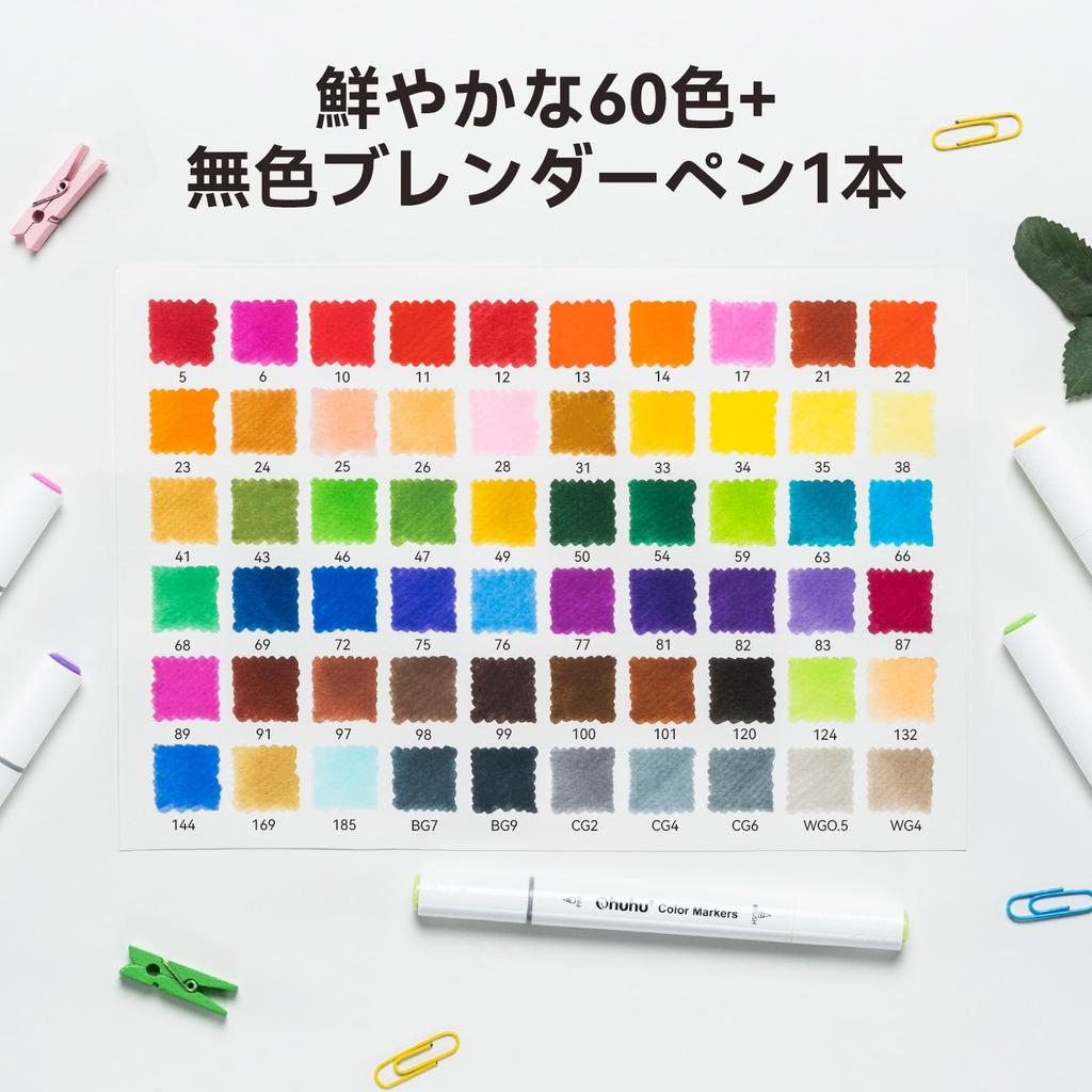 Ohuhu Fine Illustration Brush Watercolor Vivid Perfect for Picture Coloring and Includes Storage Water-Based Markers, Tip, 60-Piece Set, Markers, Tip,