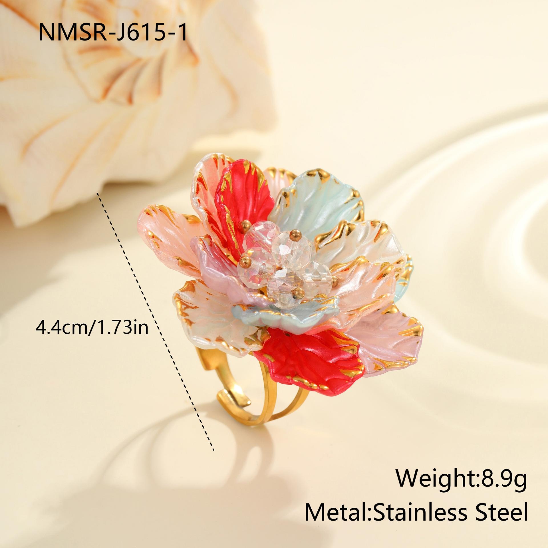 GEMCHIC Women s Dopamine Colorful Flower Imitation Pearl Stainless Steel Ring, Sweet Personality Ring, Fashion Jewelry Wholesale