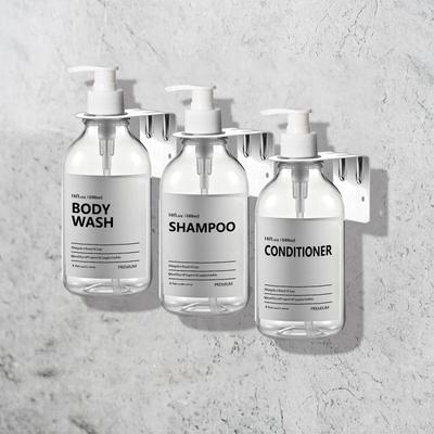 500ML Transparent Shampoo and Conditioner Dispenser for Wall Mount Shower Soap Bottles with Labels Refill Body Wash Dispensers for Bathroom Kitchen