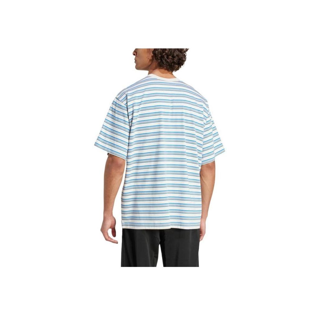 Adidas Originals Stripe T-Shirt Fashion Versatile Round Neck Short Sleeve Men Tops White Blue Light-Orange KB8355