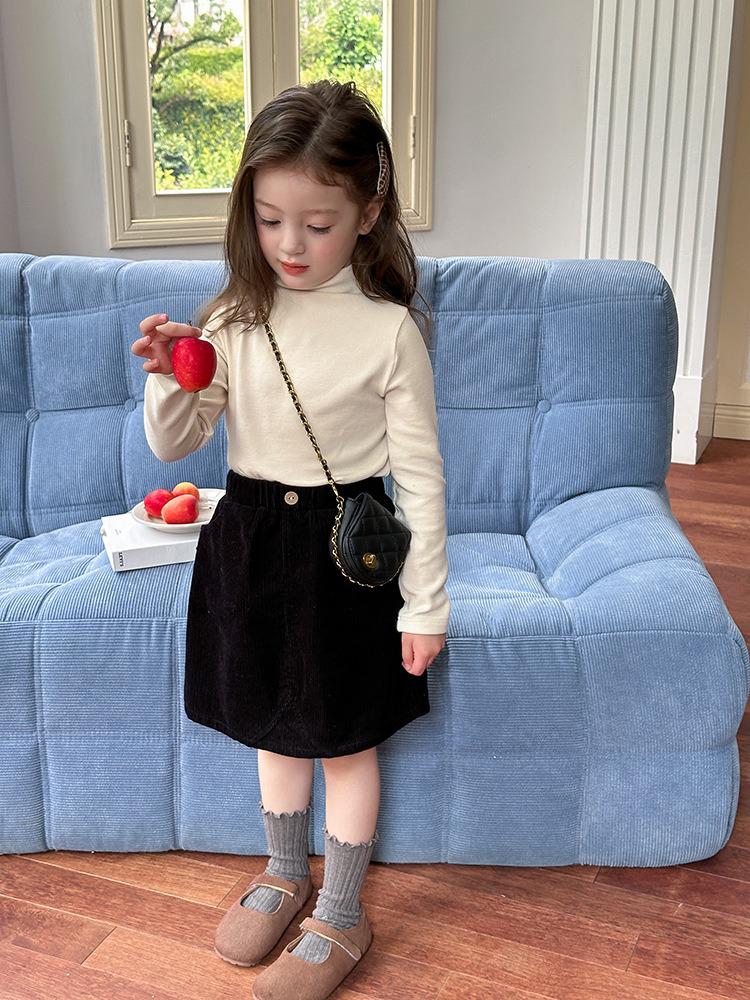 

Korean Style Girls Solid Color Striped Sweatshirt - Autumn 2025 Casual Medium Neck Base Layer Top 160 cm