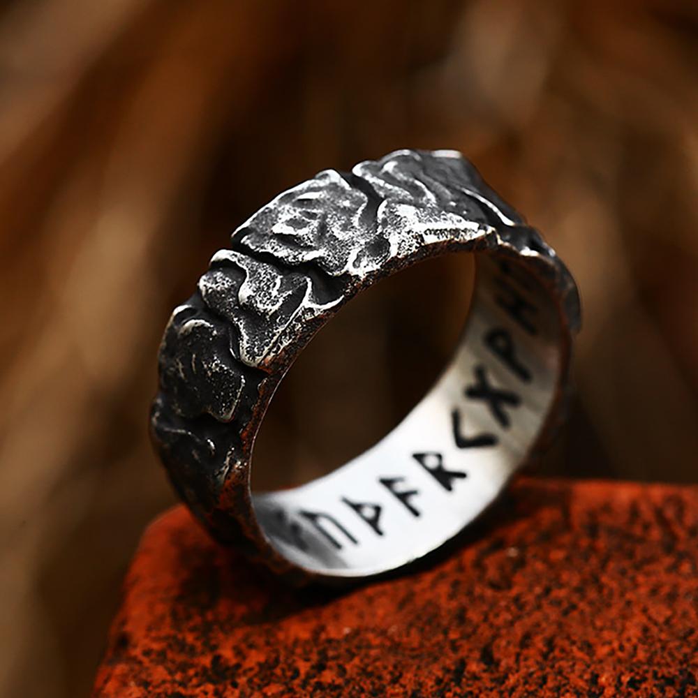 

Vintage Viking Runes Ring Stainless Steel Unique Design For Men Women Round Rock Amulet Jewelry Gift 13