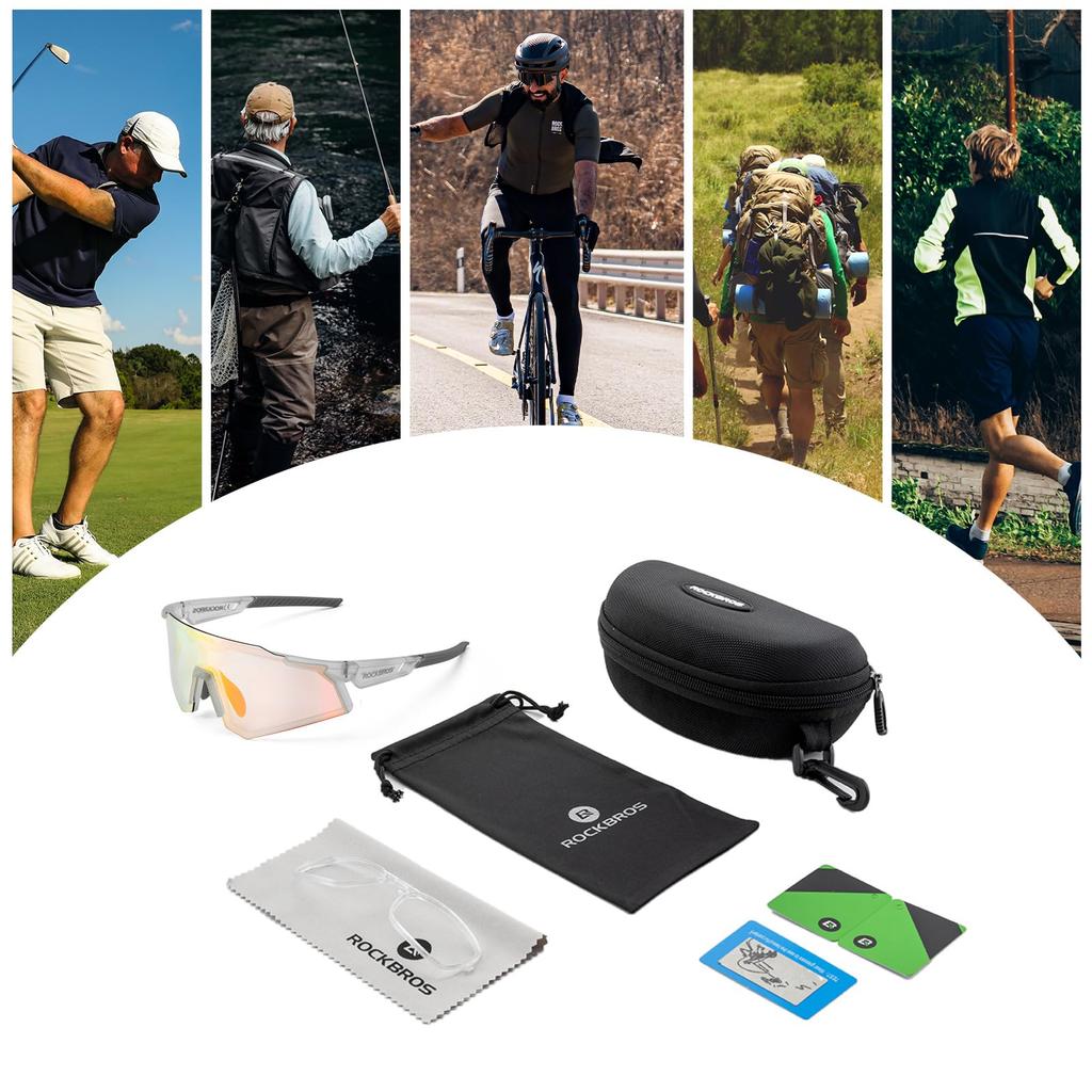 Rock Bros Cycling Photochromic UV400 Stylish Sports Sunglasses for Road Mountain Men and Women Sunglasses, Sunglasses, Protection, Windproof,