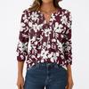 Women's Fashion Casual 3/4 Sleeve T-Shirt Prints V-Neck Button Top