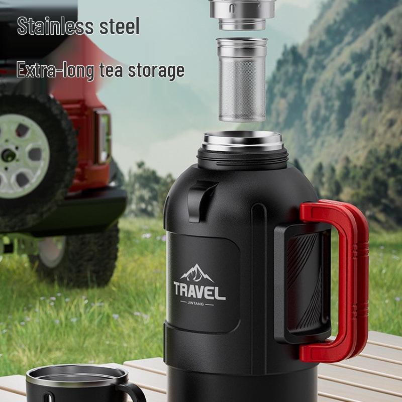 Large Capacity Stainless Steel Insulated Thermos for Outdoor & Car Use - Short, Fat Design for Hot Water, Tea Brewing, and Household Use