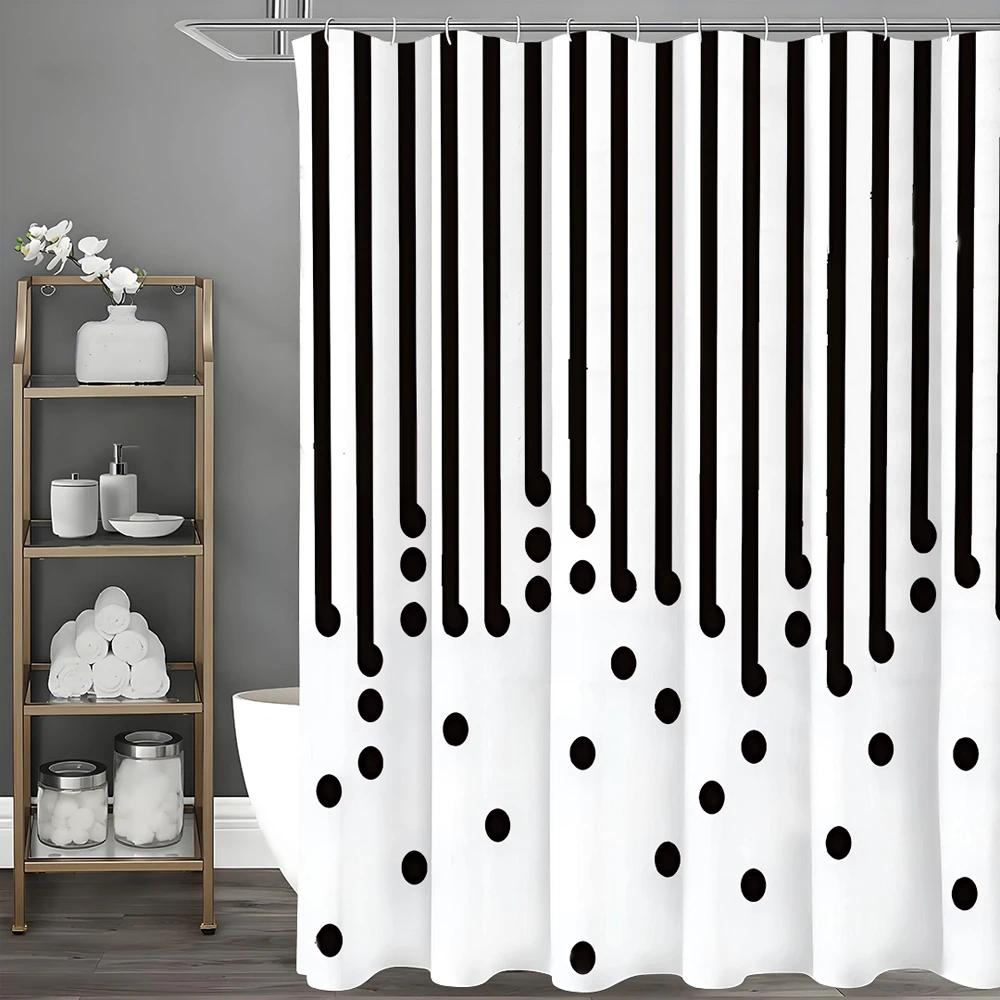 

Black Line Dot Shower Curtain, Bathroom Decorative Shower Curtain, Waterproof Shower Curtain With Hooks W60H190(CM)-1 Pcs