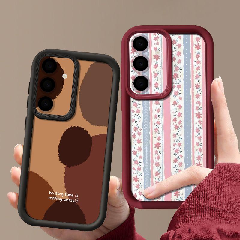 Floral Stripe Pattern Case For Samsung A57 A37 A27 A17 S26 Ultra S25 FE A56 A36 A16 A55 A35 A15 A54 5G S21 S22 S23 S24 Plus Shockproof Bumper Cover