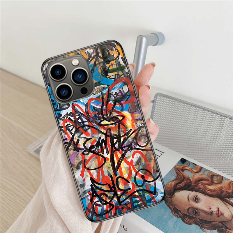 Graffiti Phone Case For Iphone 17 Air 16 15 Pro Max 14 Plus 16E Coque 13 Pro 12 Mini 11 Clear Cover Silicone Cute Shell Soft Cap
