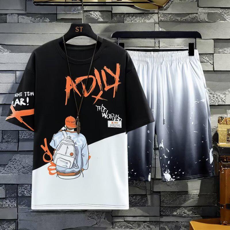 Summer Junior Boys' Two-Piece Sports Set: Crew Neck Short Sleeve & Five-Point Shorts