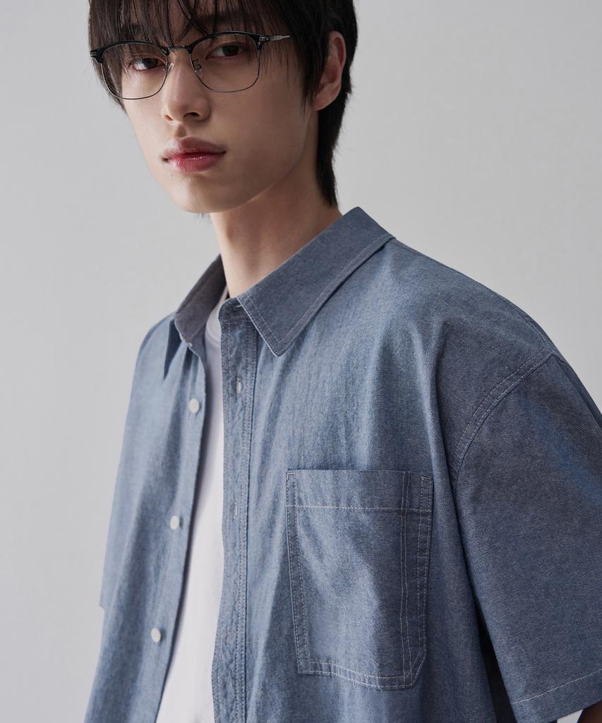 Awodeijeu Warp Washed Half Chambray Shirt [Blue]