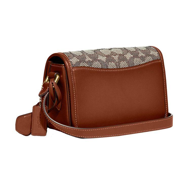 Coach Tan Signature Canvas Flap Crossbody Bag With Signature C Turnlock & Gold Hardware For Daily Use