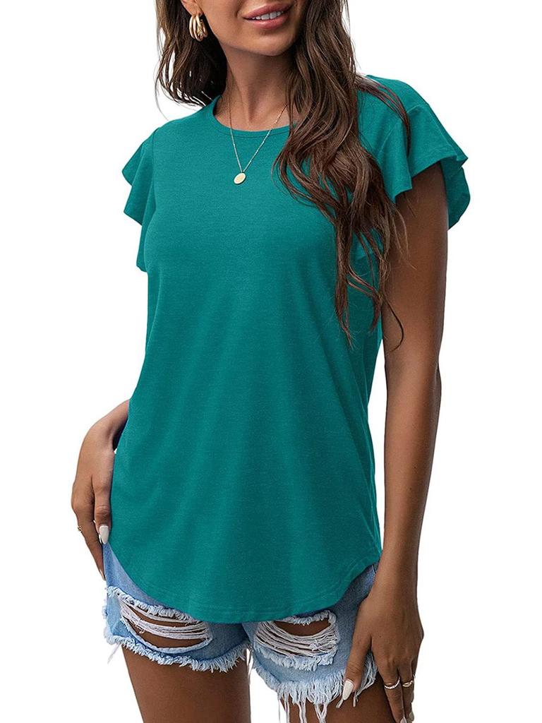 2024 Damen Lotusblatt Kurzarm Rundhals Top