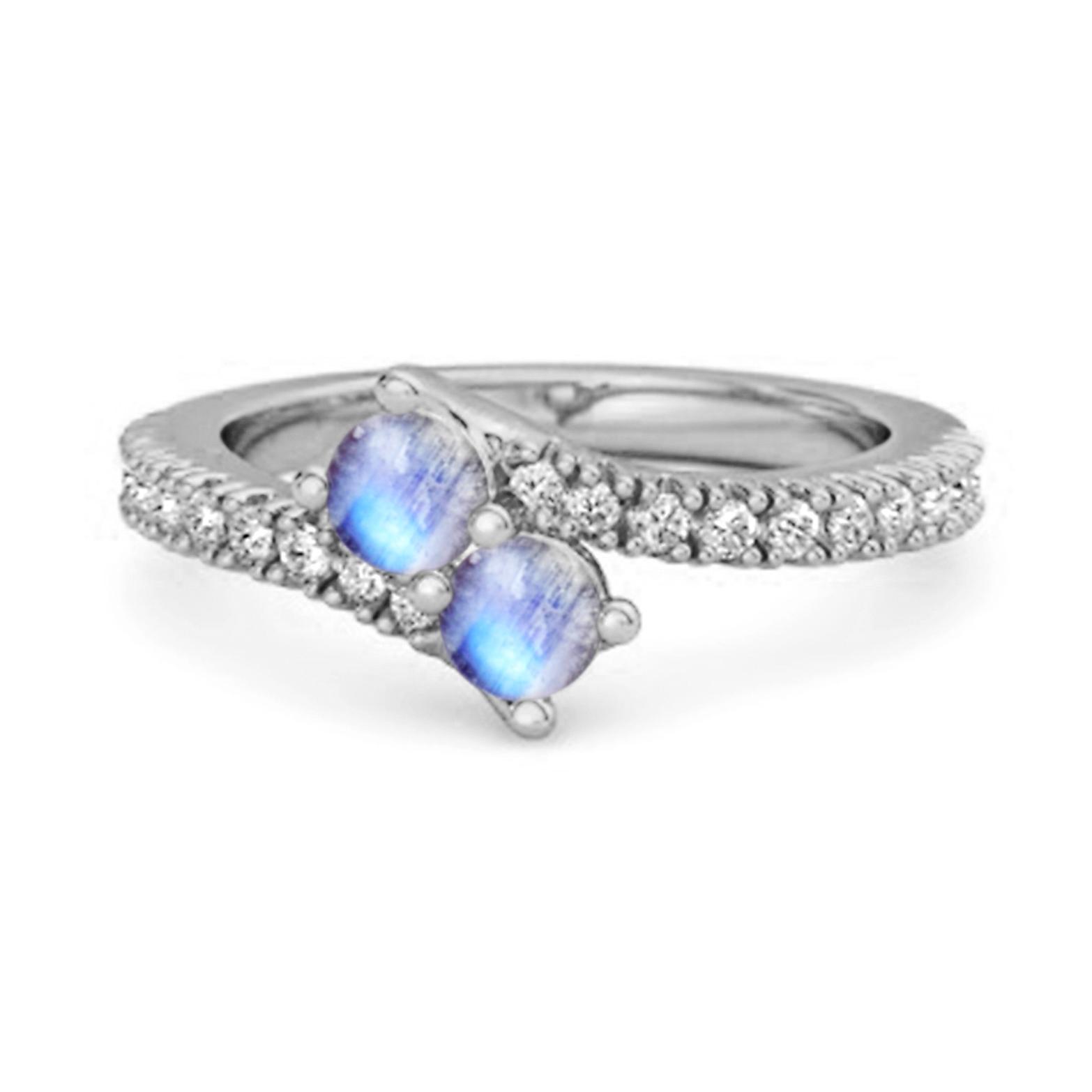 

Moonstone Twin Stone Pave Bypass Ring - 925 Sterling Silver 7.5 біле золото кольору