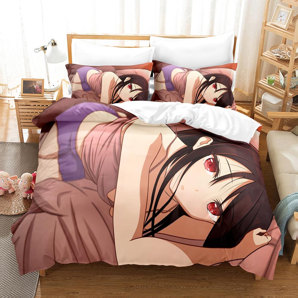 Kaguya Sama Love Is War Bedding Set 3PCS Kaguya Shinomiya Maid Outfit Red Heart Background Anime Print Duvet Cover All Sizes