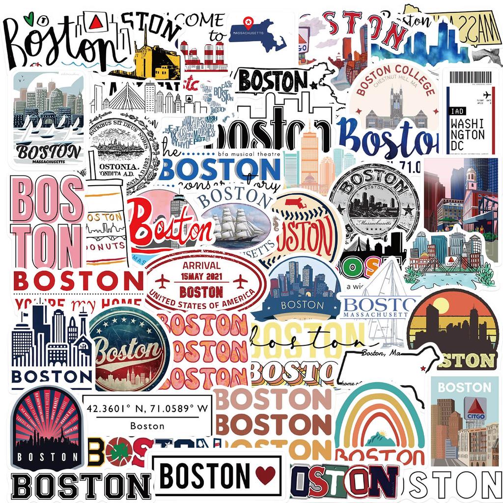 50 American Boston Graffiti Stickers Decorate Guitar Laptop Suitcase DIY Waterproof