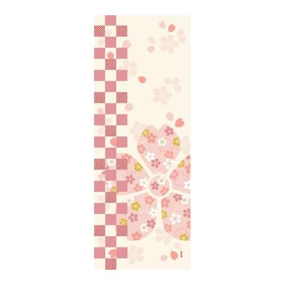 Hamamonyo Tenugui Towel, Ichimatsu with Cherry Blossoms and Carnations, 100% Cotton, Approx. 34cm x 90cm, Dyed, Cut Edge