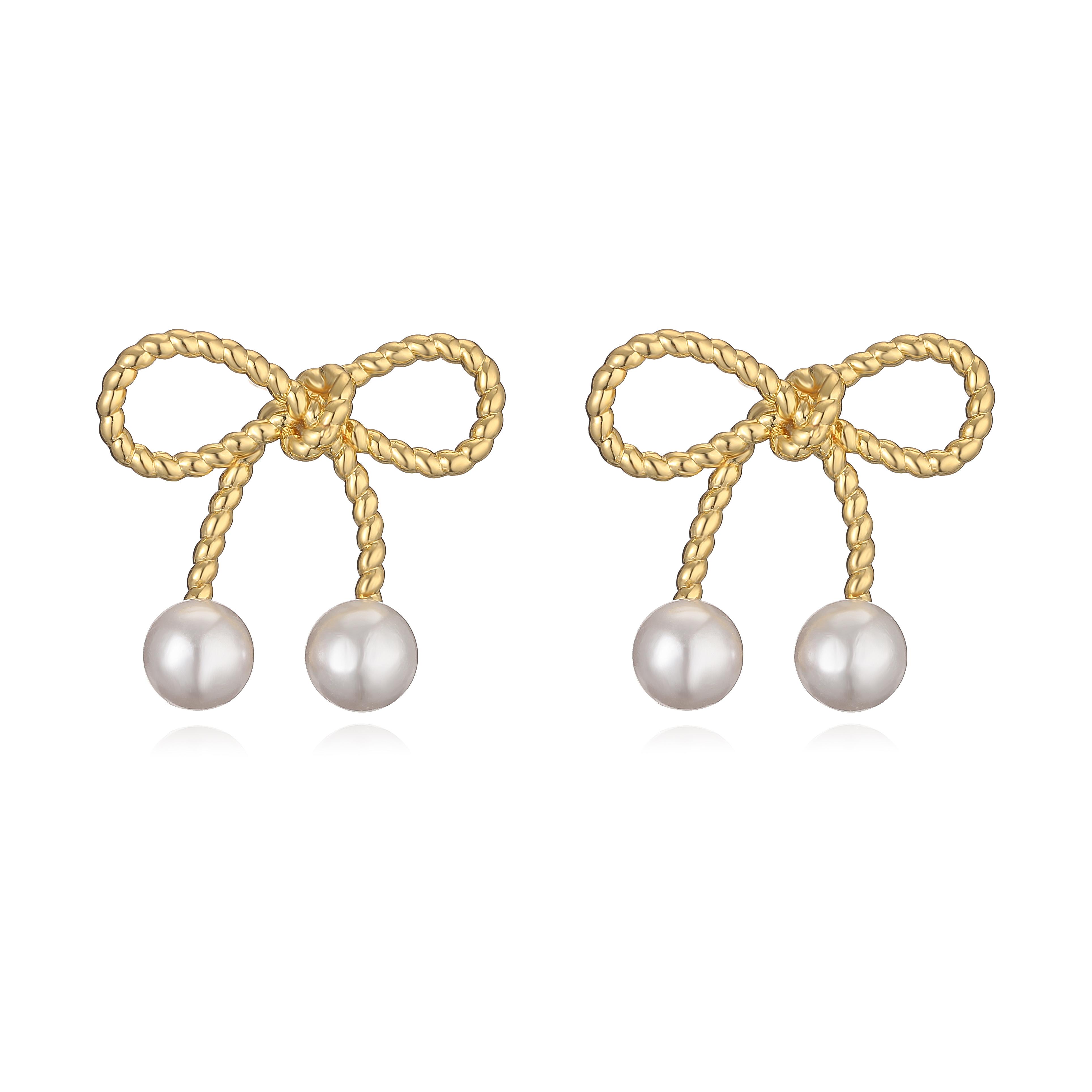 HECHENG,18k Gold Plated Brass Inlaid Zircon Bow Knot Post Earrings,Zircon Accessories Wholesale