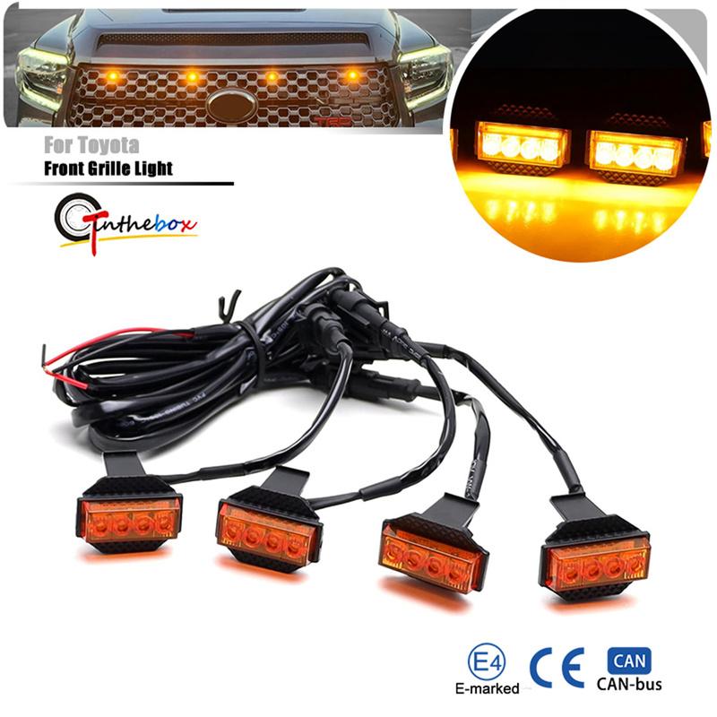 4Pcs For Toyota Tundra 2018 2019 2020 2021 Car LED Front Grille Strobe Light Daytime Running Lamp DRL Grid Warning Lamp Amber