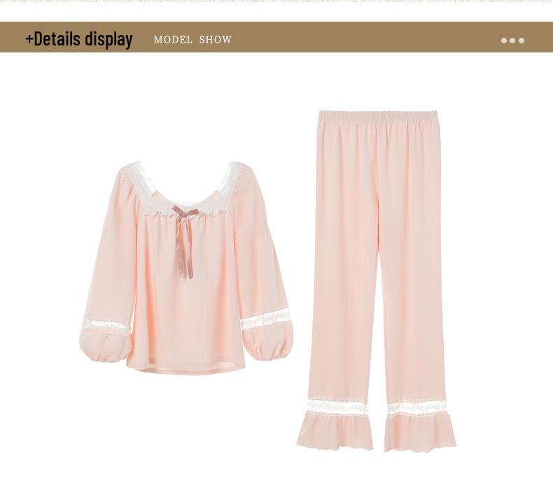 Women's Embroidered Lace Cotton Pajamas - Long Sleeve French Court Style for Spring and Autumn