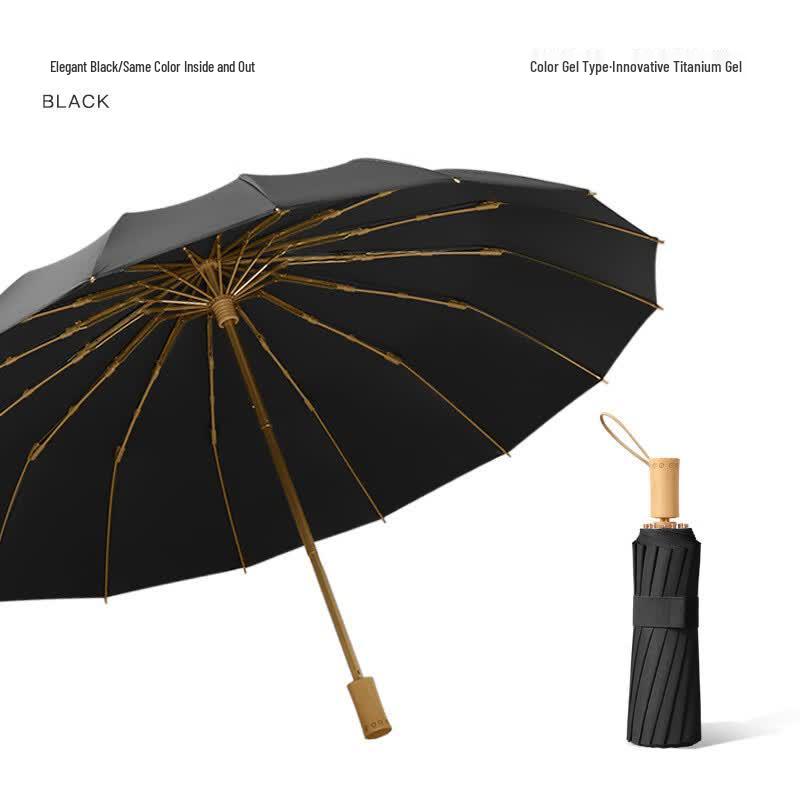 

Elegant Black 16-Rib Dual-Use Sun & Rain Umbrella