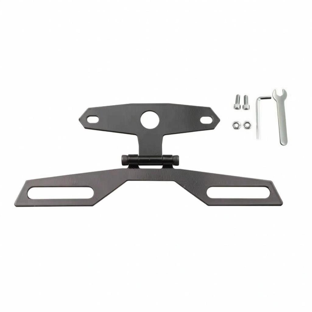 Black Iron Tag Plate Holder with Slotted Mounting Arms Foldable Folding Motorcycle Bracket