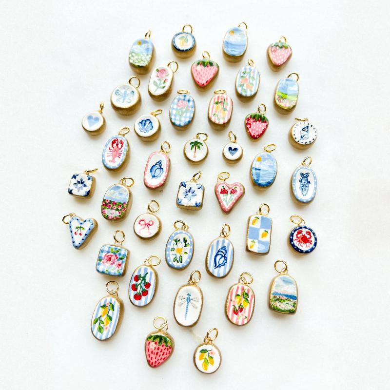 Colorful Dopamine Pendant With Oil Droplets Cute Strawberry Crab Heart Shell Pattern Diy Pendant Charms For Jewelry Making