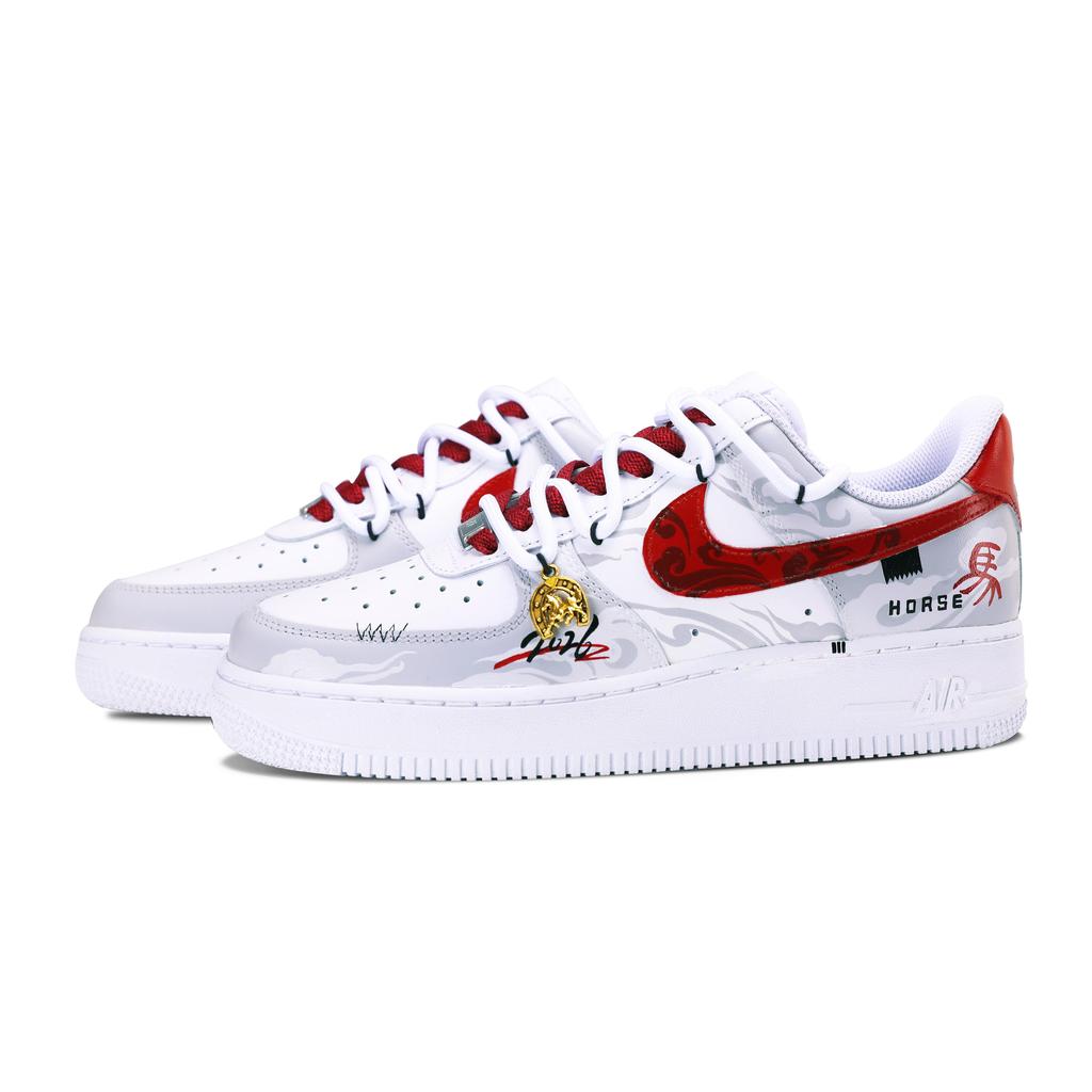 Nike Air Force 1 Leather Abrasion Resistant Breathable Low Top Skateboard Shoes Unisex White Red CW2288-111(Team1895-)