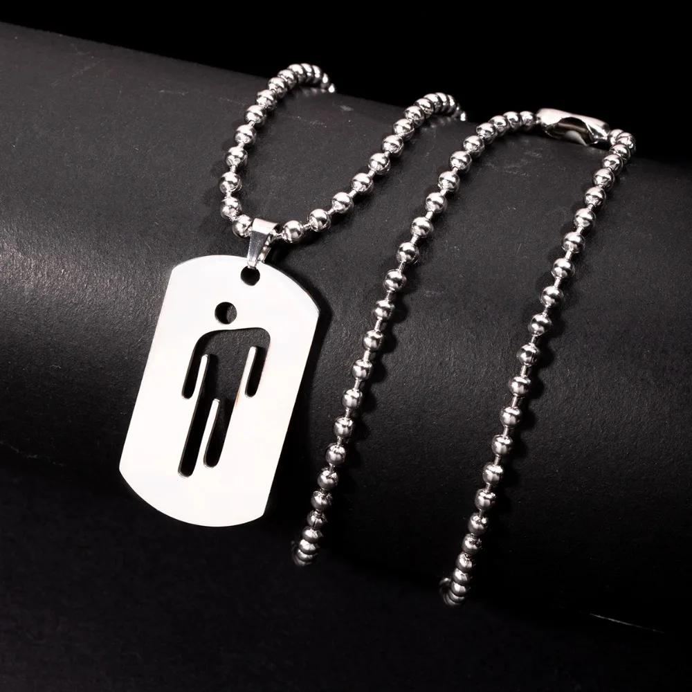 Moderne Schlichte Silberfarbene Perlenkette Edelstahl Quadratische Karte Kleine Person Muster Anhänger Halskette für Damen Herren Schmuck
