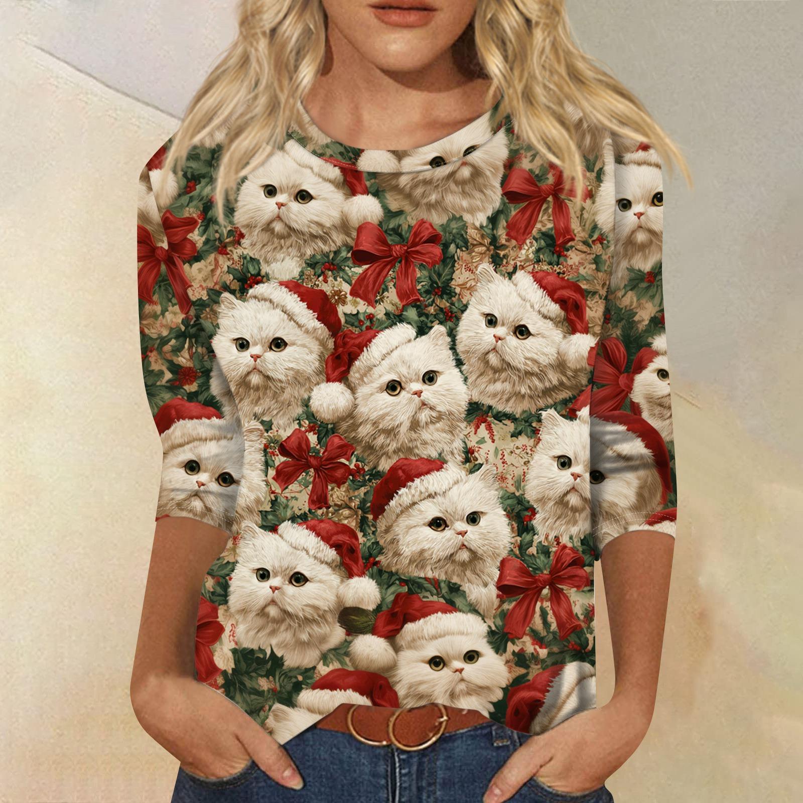 

Женская модная повседневная свободная футболка с круглым вырезом и рукавами 3/4 с принтом, женский топ L киноварь