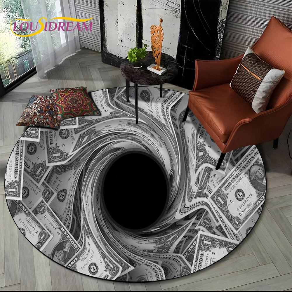 Rich Euro Dollar Money 3D Pattern Round Carpet Rug for Living Room Bedroom Child Playroom Chair Decor,Pet Area Rug Non-slip Mat