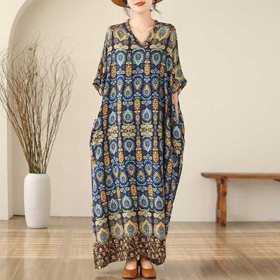 Travel Dresses Plus Fat Plus Cover Meat Thin V-neck Long Dresses