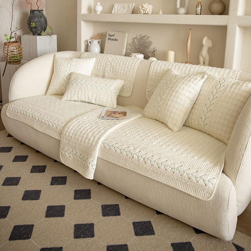 Small Fresh Style Sofa Cushion Four Seasons Universal Washed Cotton Simple Cover Back Towel Cover Cloth Non-Slip Cushion