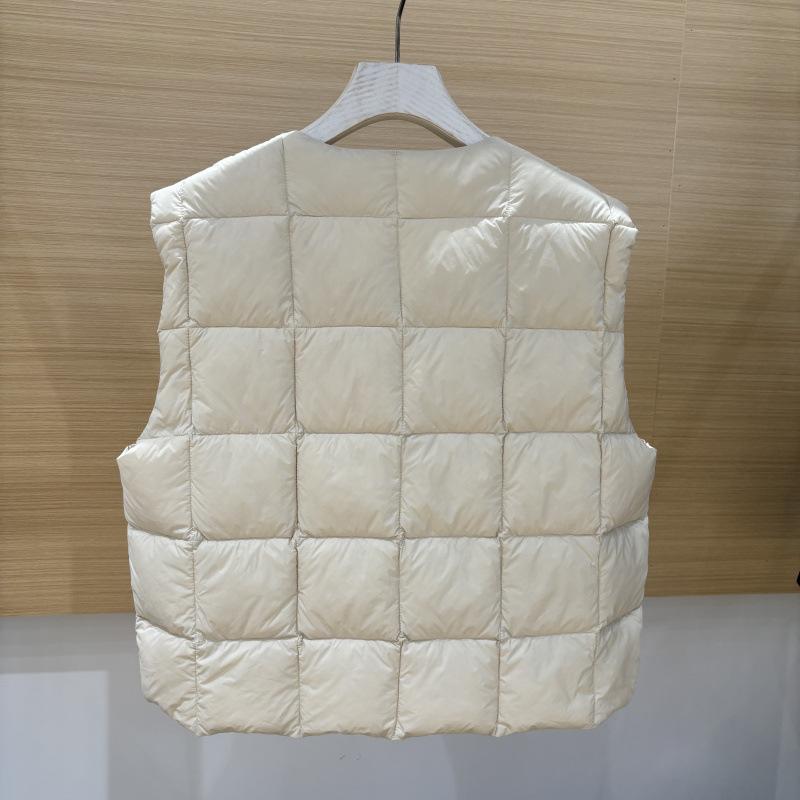 Autumn and Winter Fashion Grid Wear Down Jacket Vest Women's Crew Neck Fold Wear Soft Warm Vest