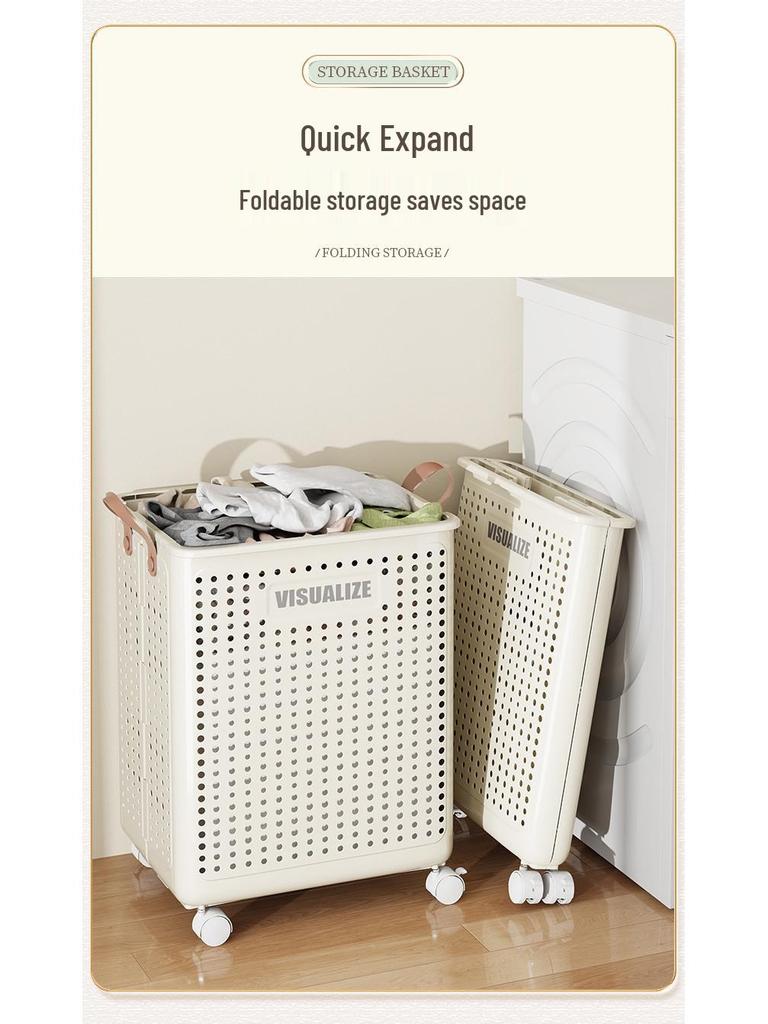 Foldable Laundry Basket with Wheels - Storage for Dirty Clothes