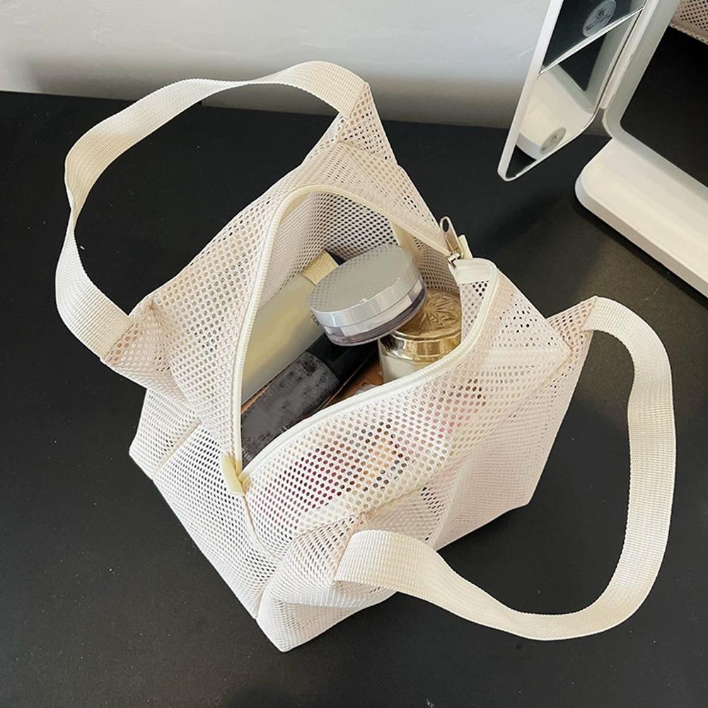 Casual and Simple handbag Mesh Travel Toiletry Bag Portable Beach Bag With Zipper Outdoor Wash Bag Makeup Shower Tools Organizer