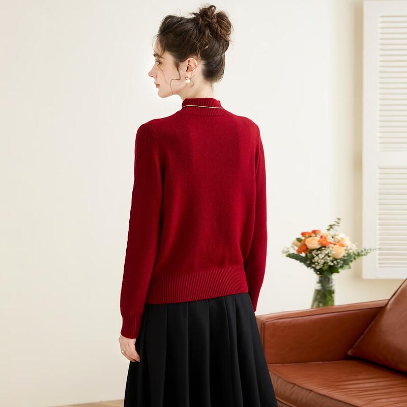 TUHUANG Women's Thick Merino Wool Diamond Half-High Collar Sweater TW431871