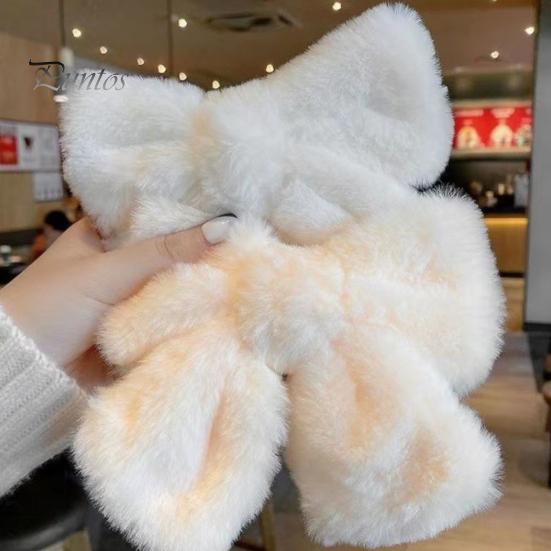 Mädchen Große Schleife Haarnadel Einfarbig Plüsch Textur Haar Clip Herbst Winter Stil Haar Zubehör Täglichen Tragen