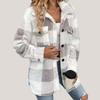 Herbst Plüsch Winterjacke Damen Karoprint Jacke Dick Plüsch Warm Print Langarm Mantel Winter Locker Umlegekragen Damenmantel