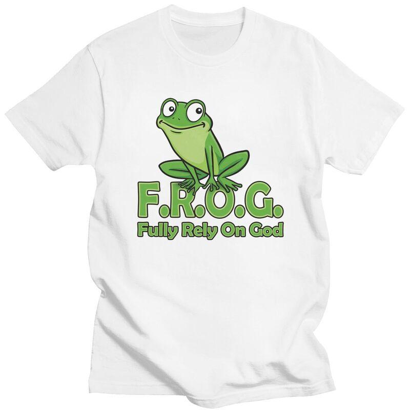 Custom Frog Fully Rely On God Tshirts for Men Short Sleeves T Shirt Cool Tshirt Slim Fit 100 Cotton Tee Gift