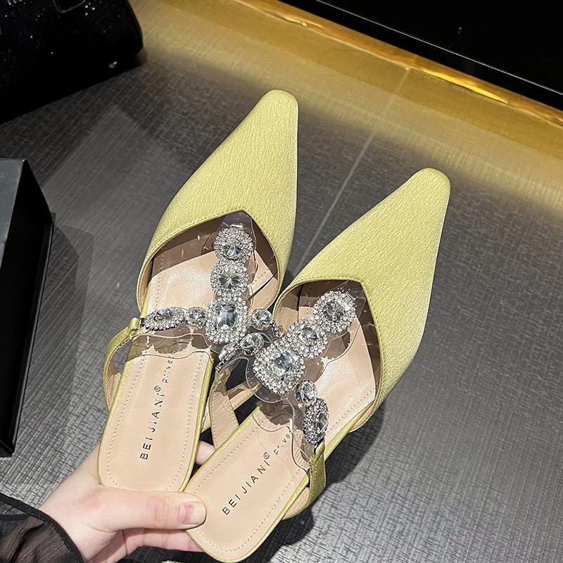 

Красивые серебристые полушлепанцы, знаменитые сандалии с Т-образным ремешком из стразов, с полым носком, темпераментные туфли-мюли на высоком каблуке 39